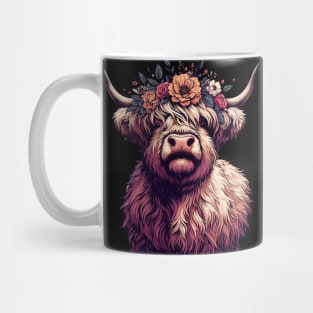 Funny scottish highland cow with flower crown Mug